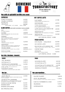 Menu en français du menu de la boutique
